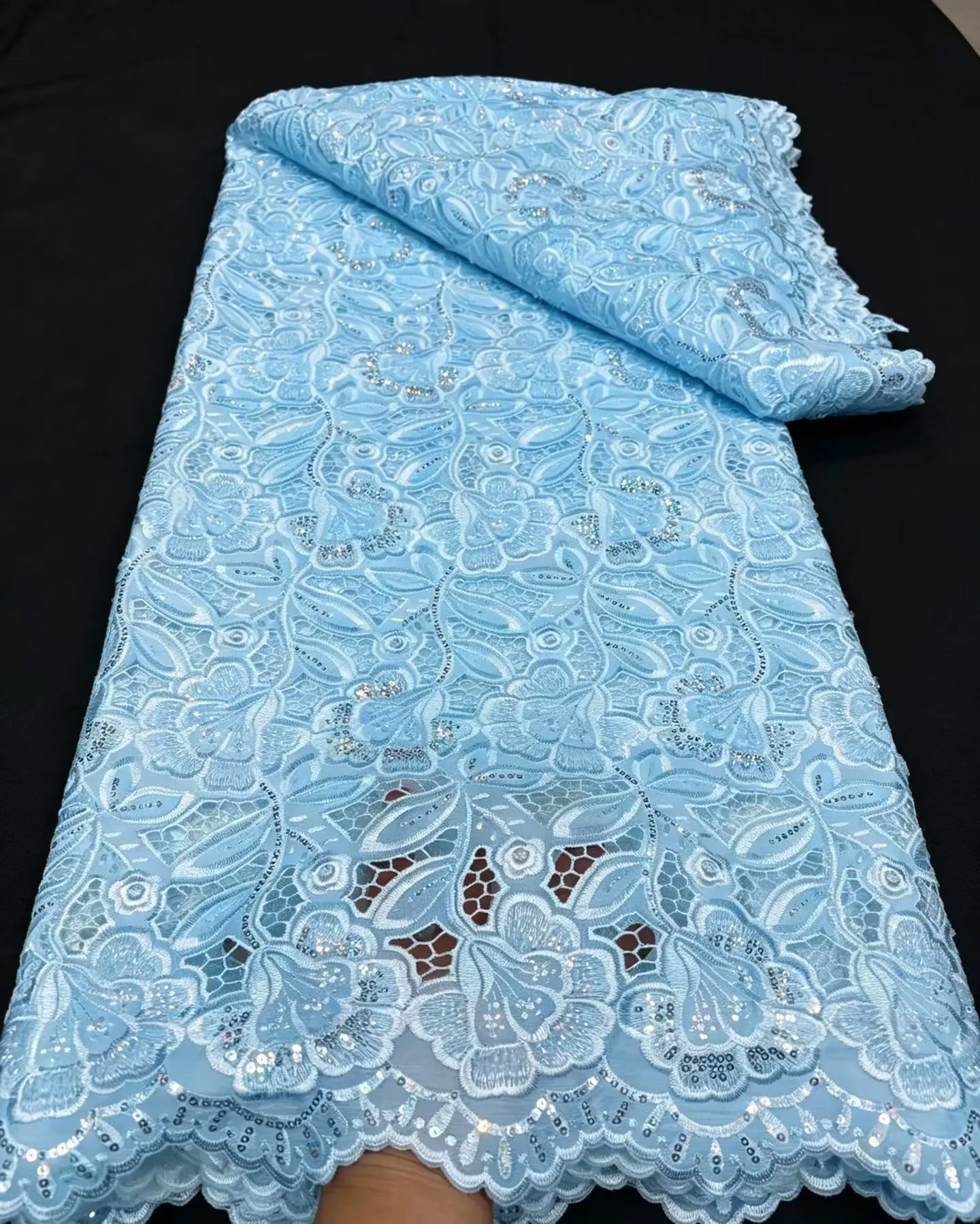 2026 African Chiffon Lace Fabric With Sequins Cord Lace Fabric High Quality Lace Fabric for Sewing Wedding Party Dresses M644-1