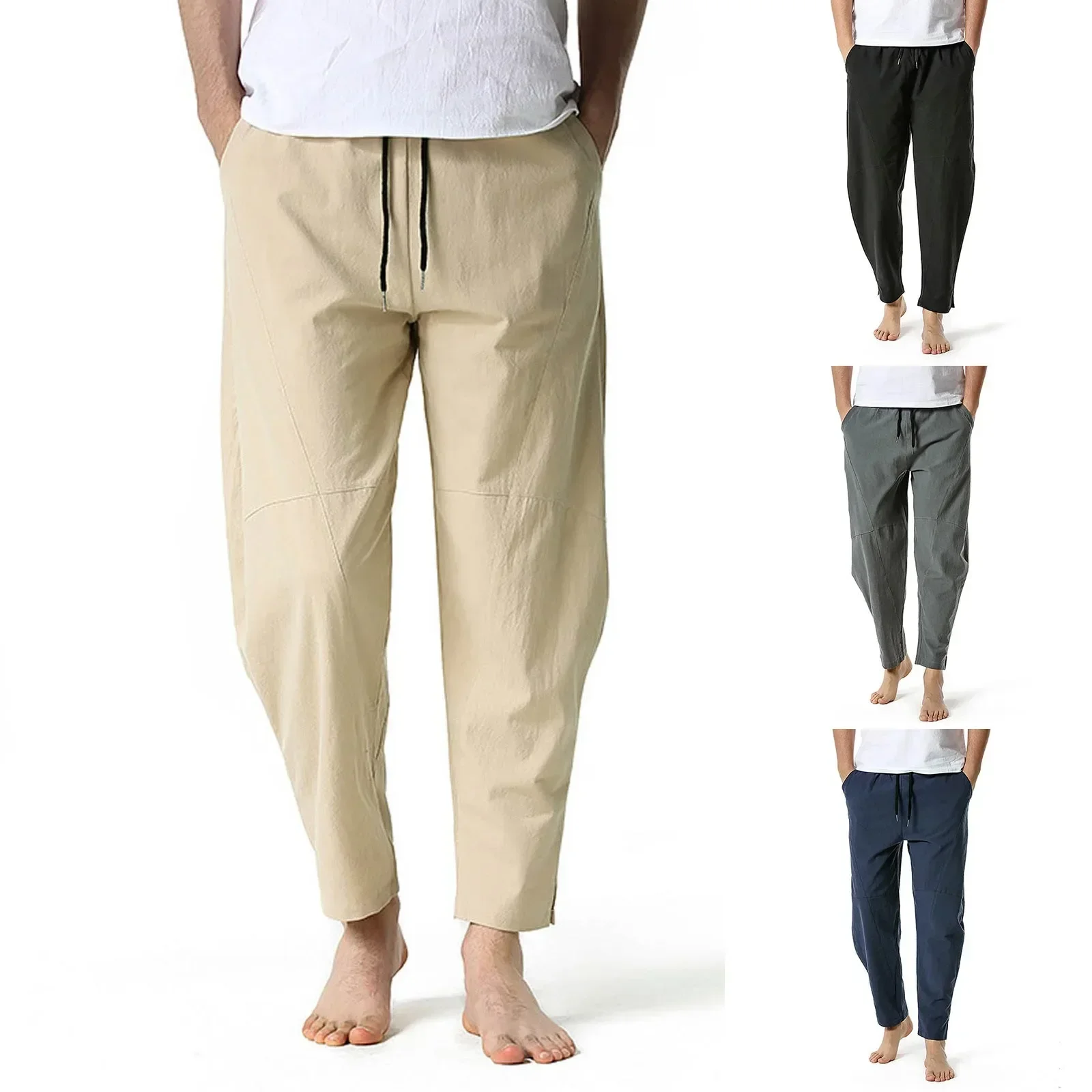 ربيع الخريف الرجال سراويلي حريمي الرباط مرونة الخصر بلون عادية فضفاض حجم كبير منتصف الخصر الرجال السراويل يوميا