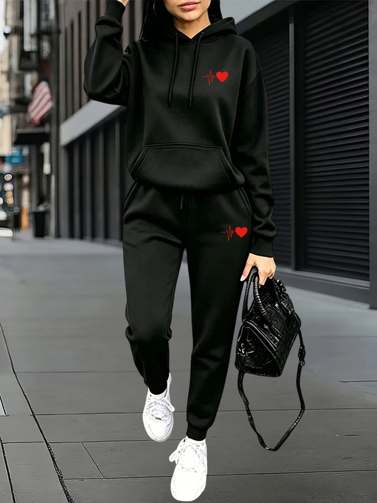 Hochwertige Damen-Outfits, Lässige Kapuzenpullover, 2-teiliger Anzug, Outdoor-Sport, Jogging-Trainingsanzug, Herbst-Winter-Hosen-Sets – Detail 4