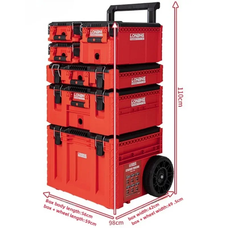 6 Floors Stackable Detachable Toolbox Set Waterproof Wear-resistant - Portable Large Space Draw-bar Tool Case for WorkshopGarage