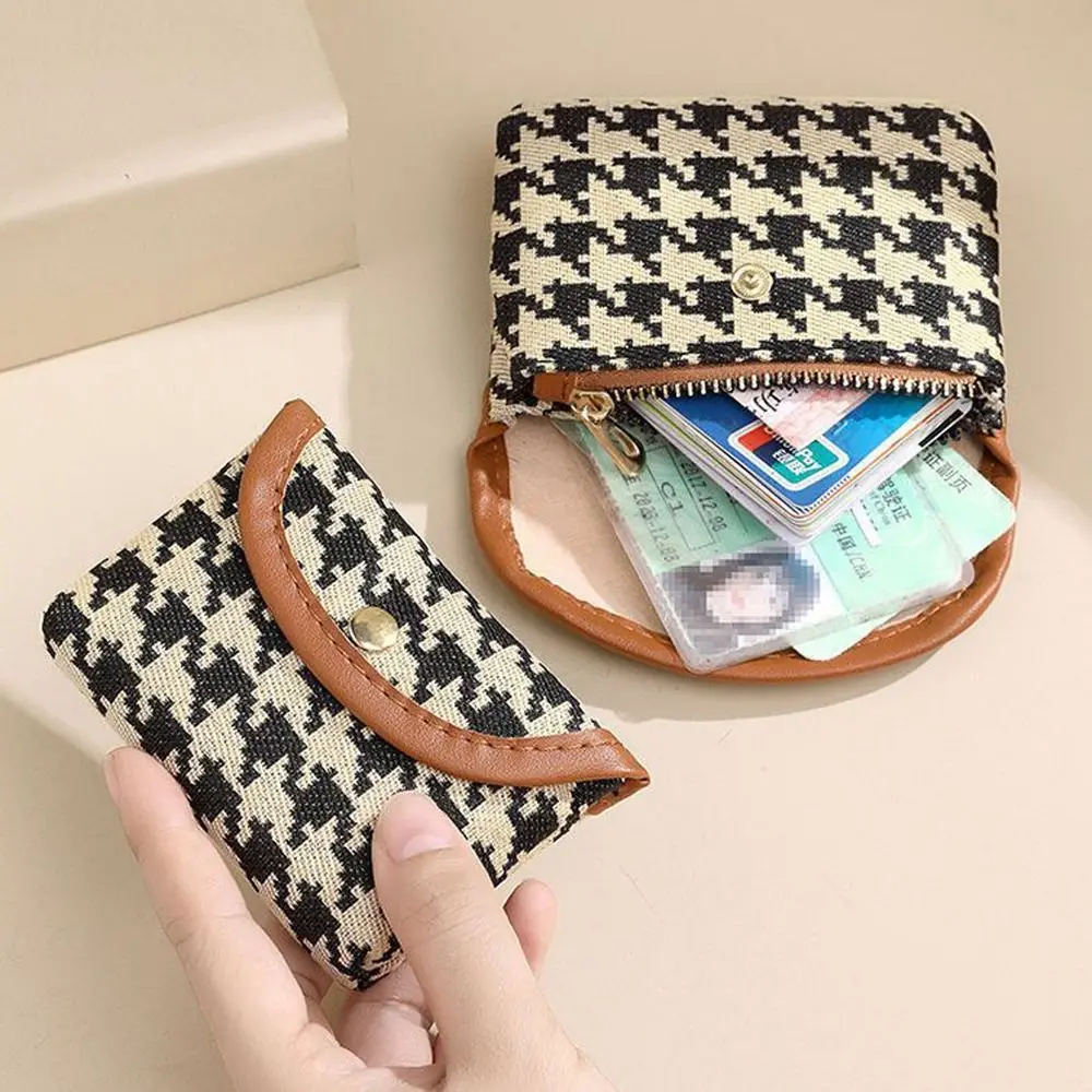 PU Leather Plaid Canvas Short Coin Purse Double Layer Stripe Square Makeup Bag Small Handbag Storage Bag Mini Lipstick Bag