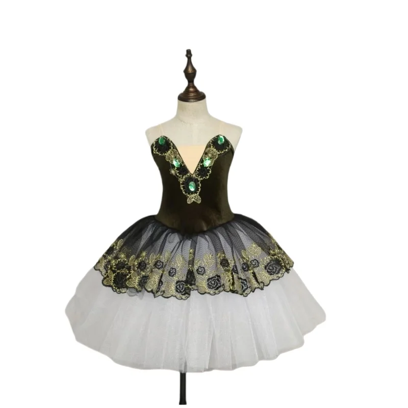 Tutú para niños, disfraz de actuación de Cisne pequeño, falda tutú con tirantes verde oscuro para niñas, disfraz de actuación, tutú de ballet