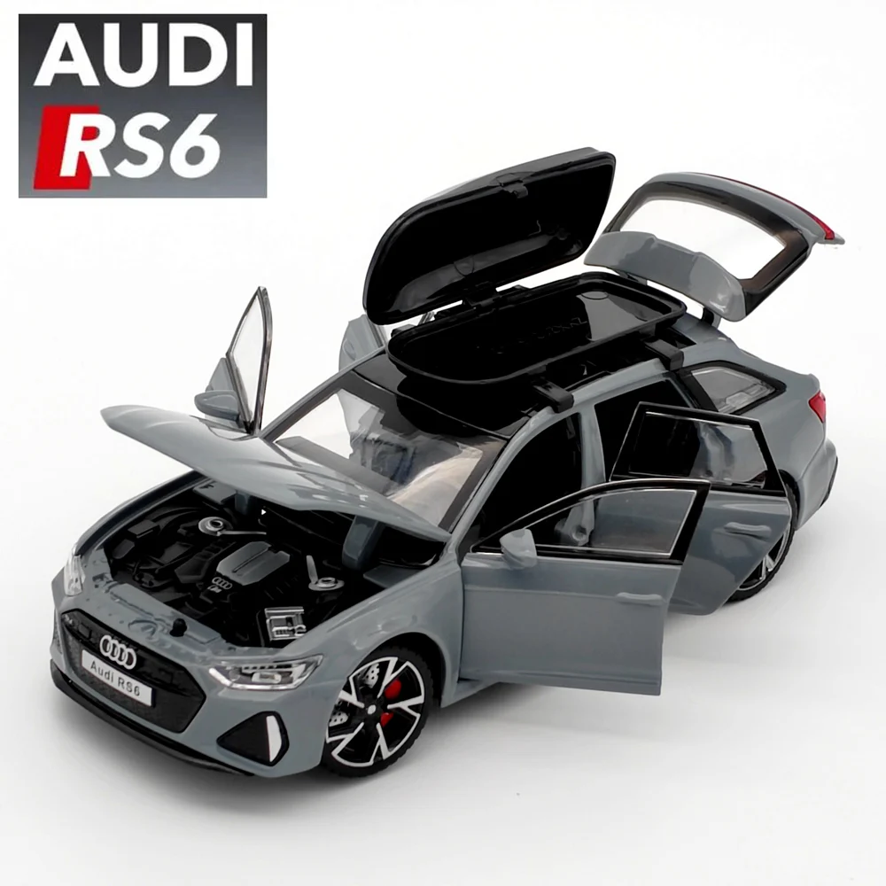 1:32 Audi RS6 Toy Car Model with Sound Light Doors Opened Alloy Diecast Model Vehicle Collection Toy for Boy Adult Festival Gift