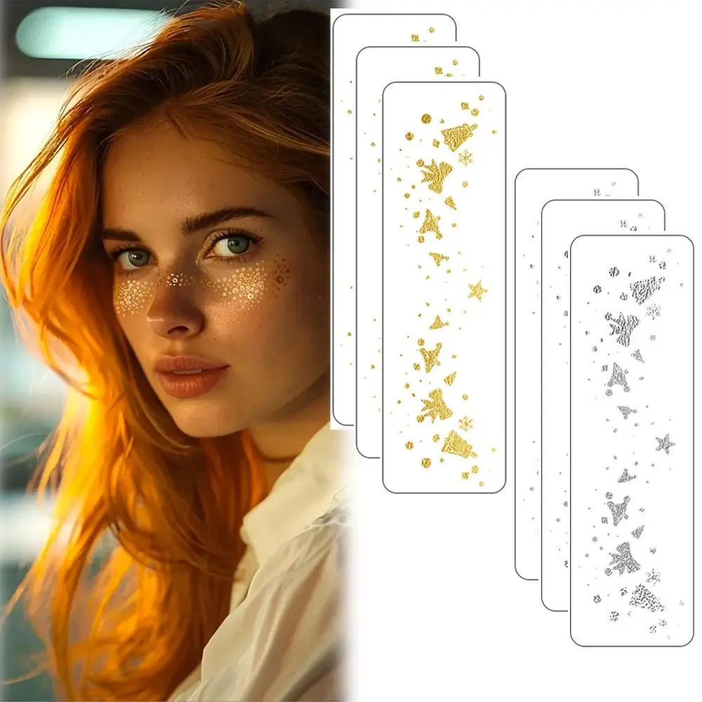 6 Sheets Glitter Freckles Face Tattoo Christmas Styles Cute Face Makeup Patches Gold Silver Makeup Accessories Freckles Stickers