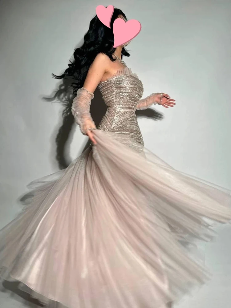 تخصيص أنيقة خمر الحلو الوردي الشمبانيا لامعة الدانتيل الديكور مناسبة رسمية حفلة موسيقية فستان موضة فساتين السهرة الرسمية #3