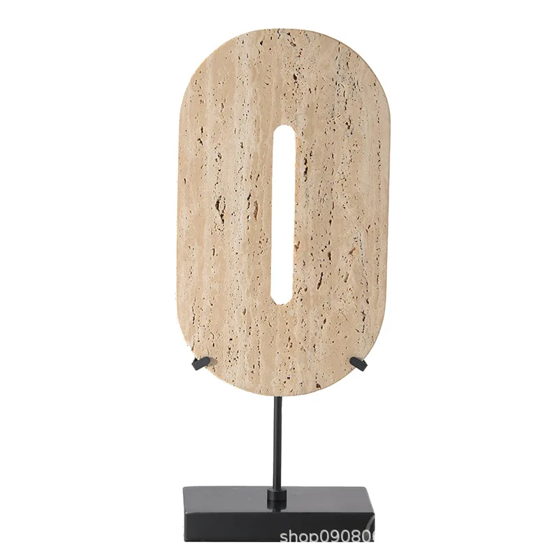 

New Chinese U-shaped geometric travertine marble safety buckle ornament model room entrance study soft TV cabinet