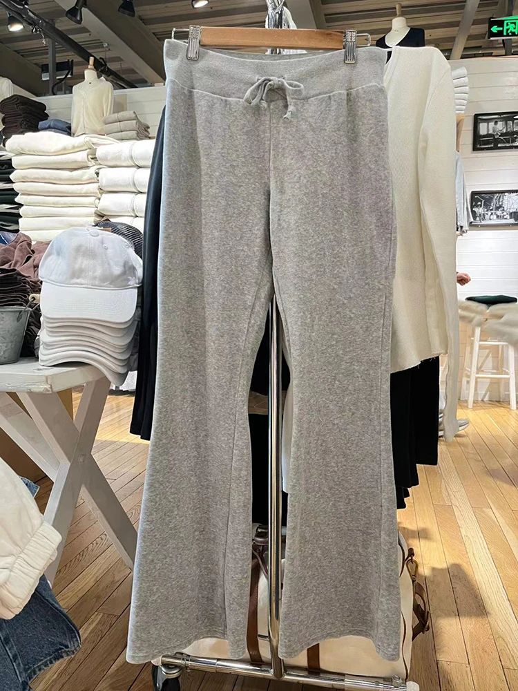 Casual Women Gray Drawstring Pants Summer Cotton High Waist Loose Flare Pants Female Y2k Streetwear Y2k Trousers 2023