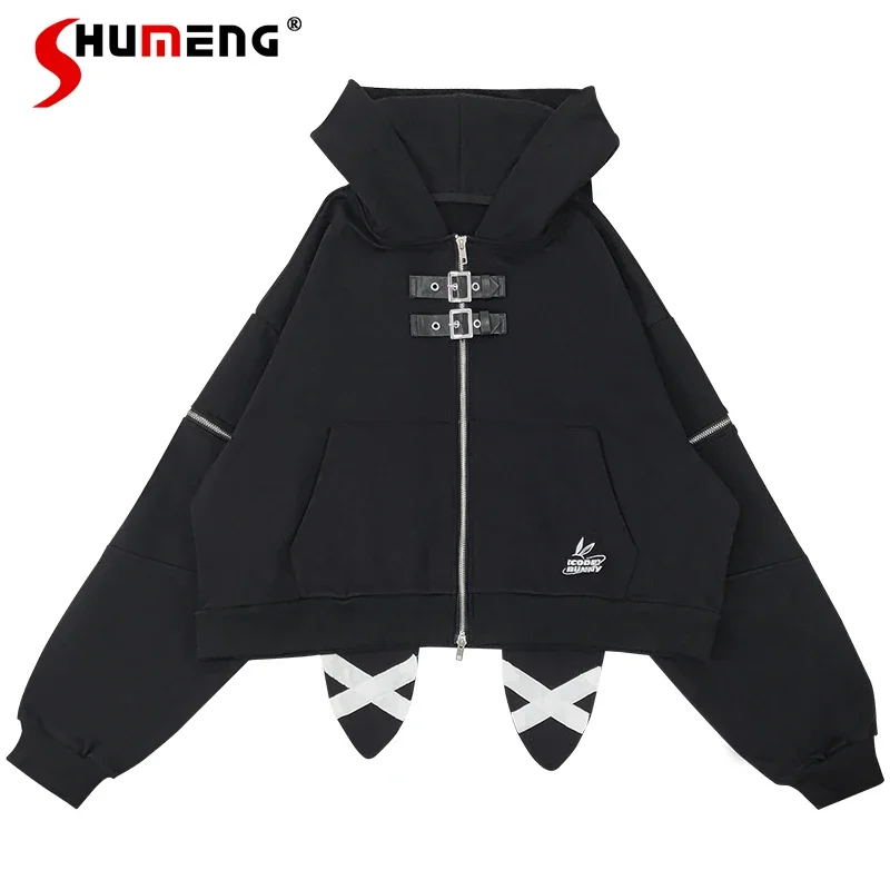 

Autumn Winter Women Harajuku Punk Gothic Hooded Hoodies Girls Black Rabbit Ears Hoodies Sweatshirt Loose Hooded Japanese Hip Pop