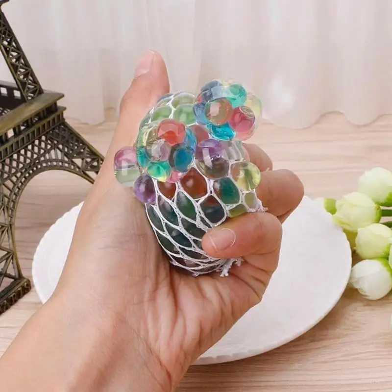 Stress Relieve Rainbow Squeeze Toys Rainbow Mesh Ball Stress Squeeze Grape Toys Soft Elastic Anxiety Relief Stress Ball