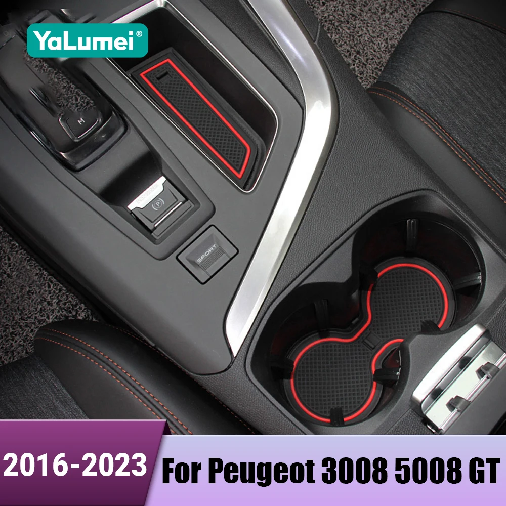 Silica Gel Car Gate Slot Cup Pad Door Groove Mats Anti-Slip Pad For Peugeot 3008 5008 GT 2016 2017 2018 2019 2020 2021 2022 2023