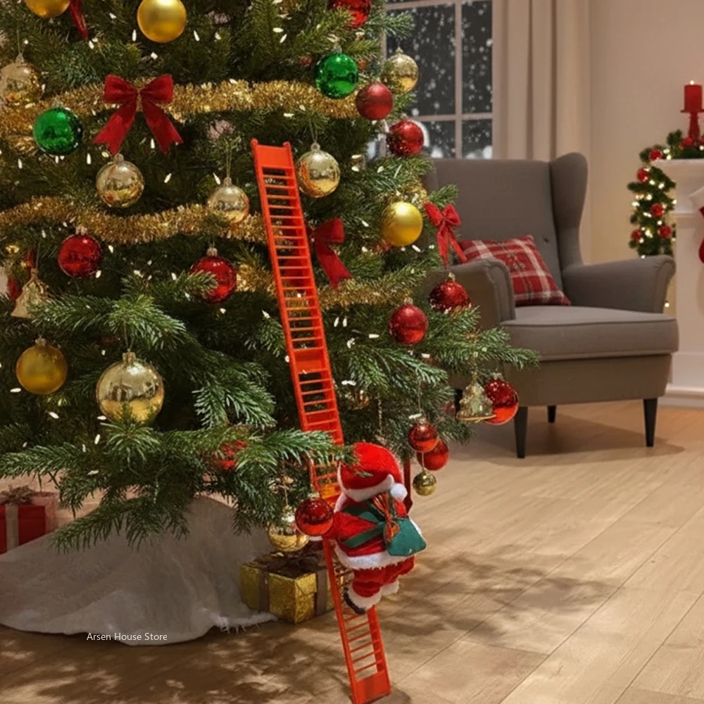 دمية موسيقى سلم تسلق سانتا كلوز الكهربائية، زينة معلقة على شجرة عيد الميلاد، ديكور للمنزل، هدية نافيداد للعام الجديد
