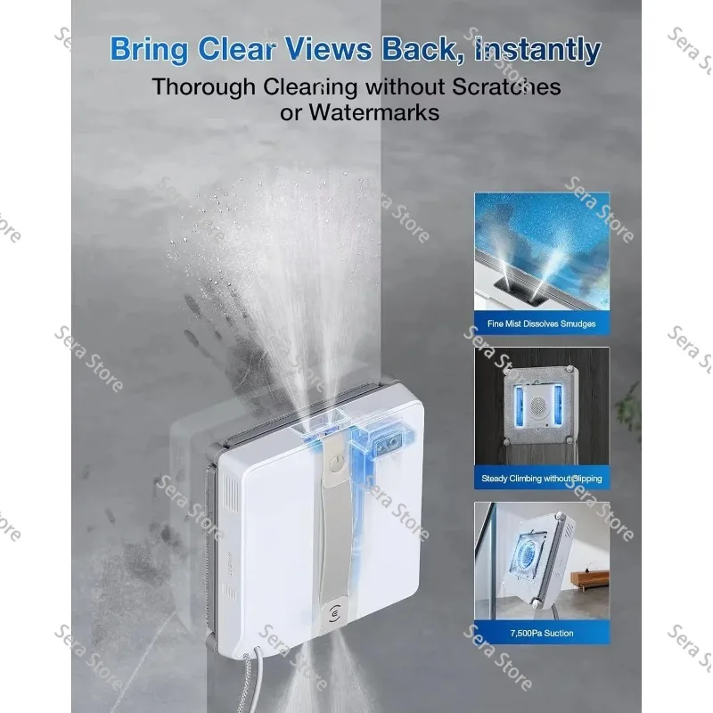 Winbot W2 Omni Intelligent Window Cleaning Robot 7500Pa High Suction 3 Mode Fine Mist Scratch Free Automatic Glass Cleaner for H