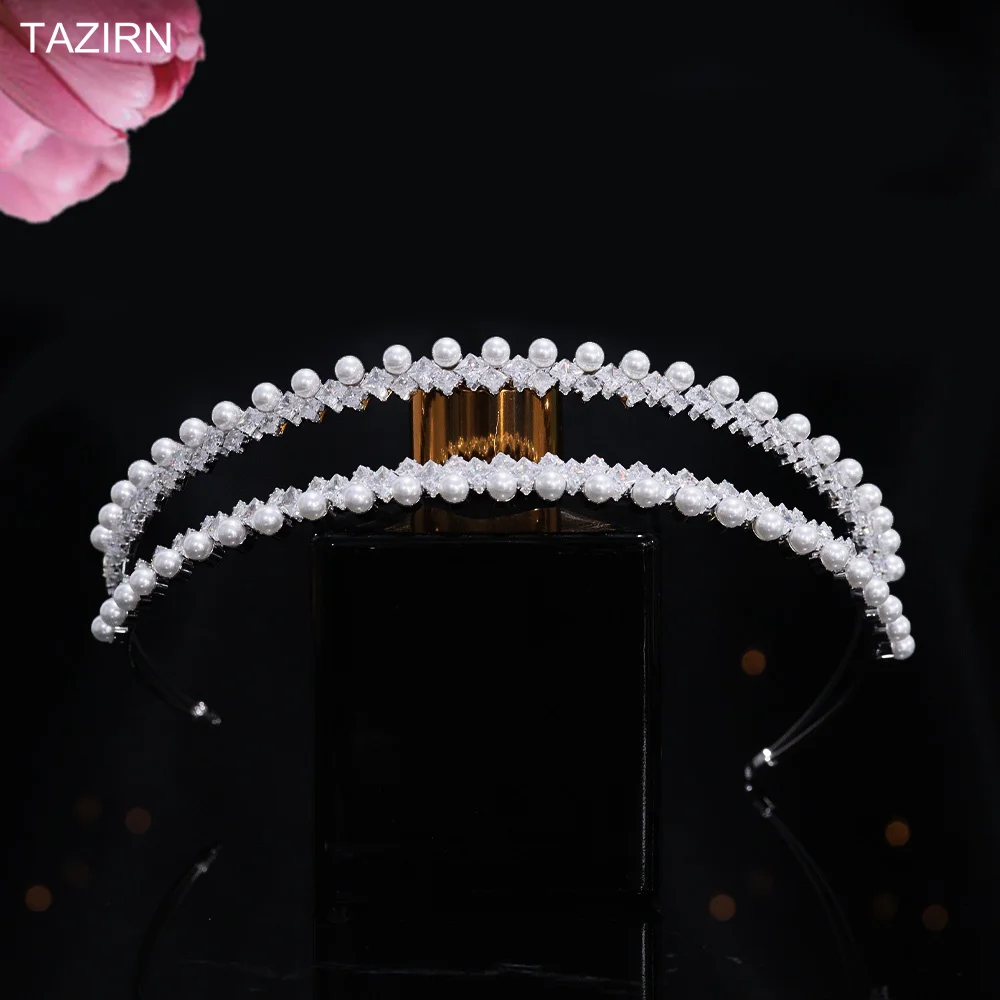 

TAZIRN 5A кубический цирконий Двойной строчный фотоэлемент для свадьбы изысканные аксессуары для волос ручной работы CZ милая девочка 16 подарок