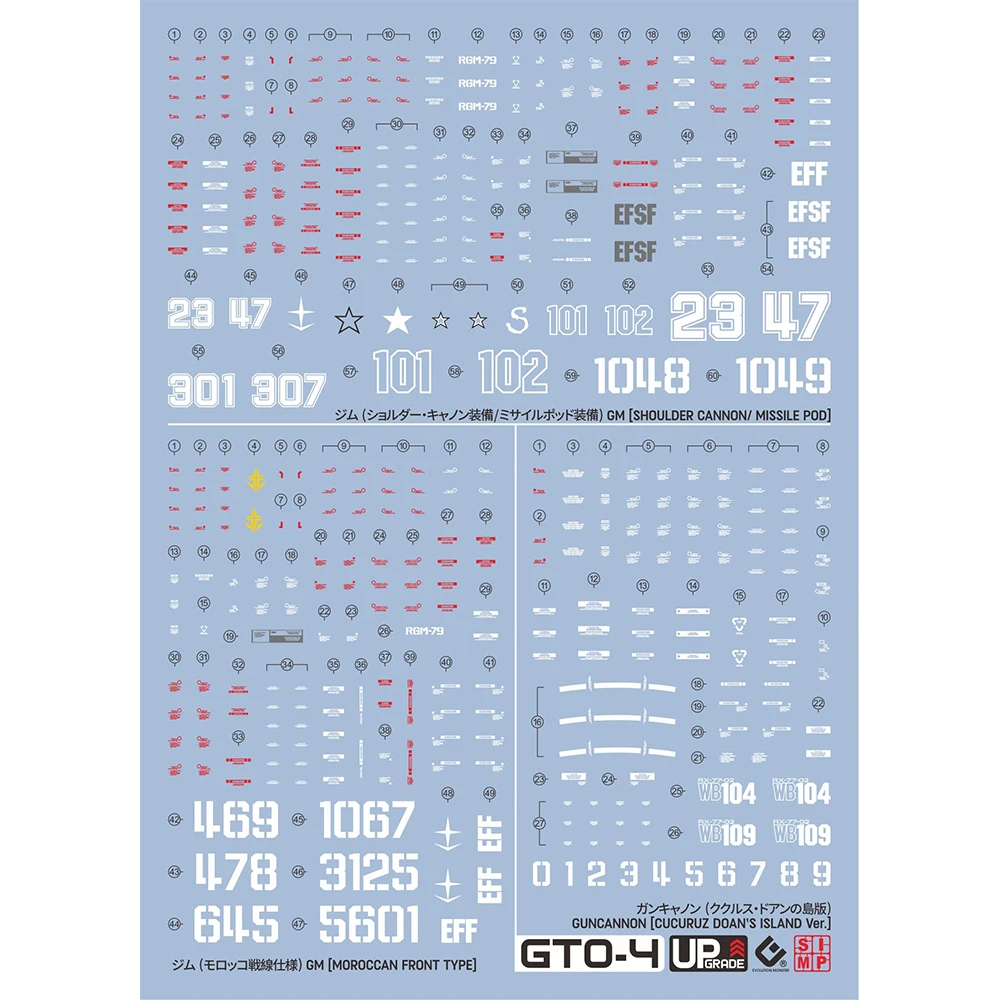 Decalque de água EVO para modelo HG GTO GM, materiais auxiliares, decalques de alta precisão, sinais de detalhe do modelo plástico, 1: 144