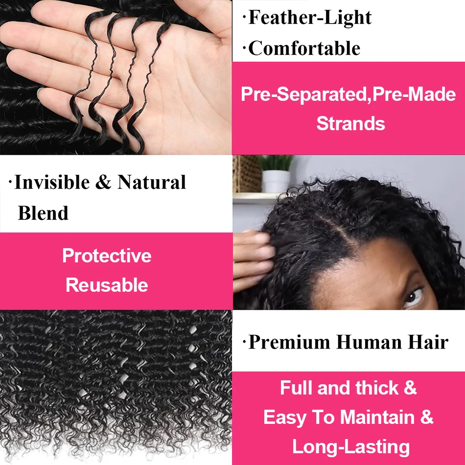 Knotless موجة عميقة الكروشيه الشعر البشري قبل فصل بوهو الضفائر غير مرئية 12A 100% ريال تجديل مجعد وصلات شعر كروشيه #4