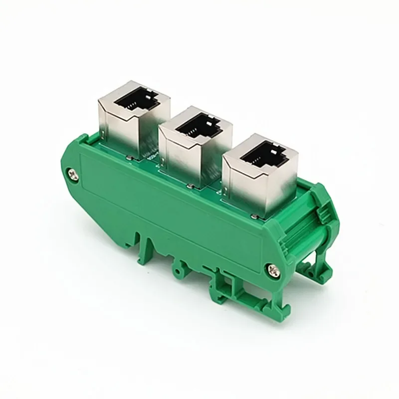 DIN Rail Mount RJ45  8P8C Jacks 3-Way Buss Breakout Board Ethernet Interface Module.