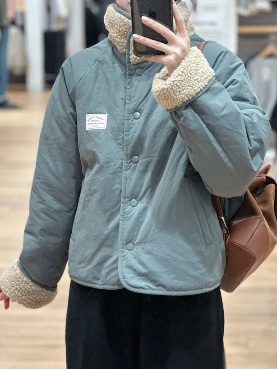 

Sli Double-Sided Wear Lamb Fur Cotton Jaet Autumn Winter Women's Faion Trendy Cotton Padded Coat Korean Sle Long Sl...