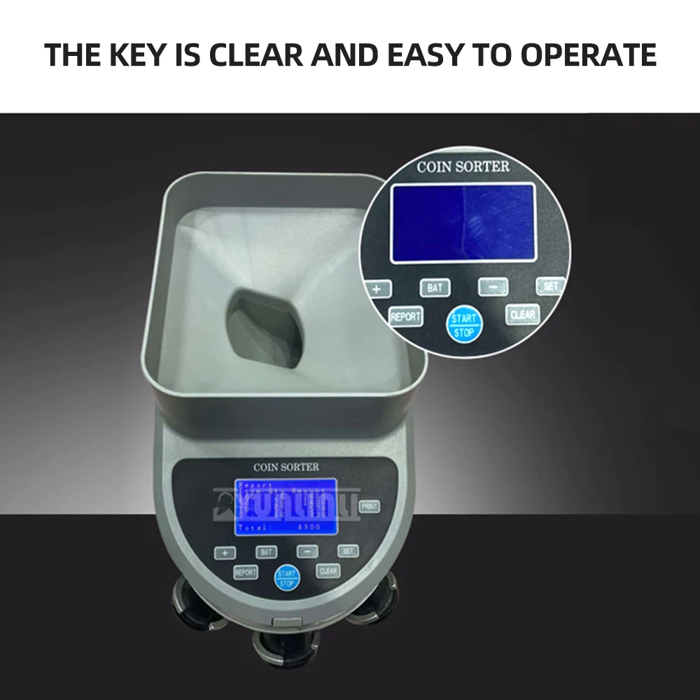Coin Counter Sorter,Euro/Japanese/Thailand/Malaysia Coin Sorter Machine,1000 Coins/min,Holds 500-1000 Coins 4 Coin Tube