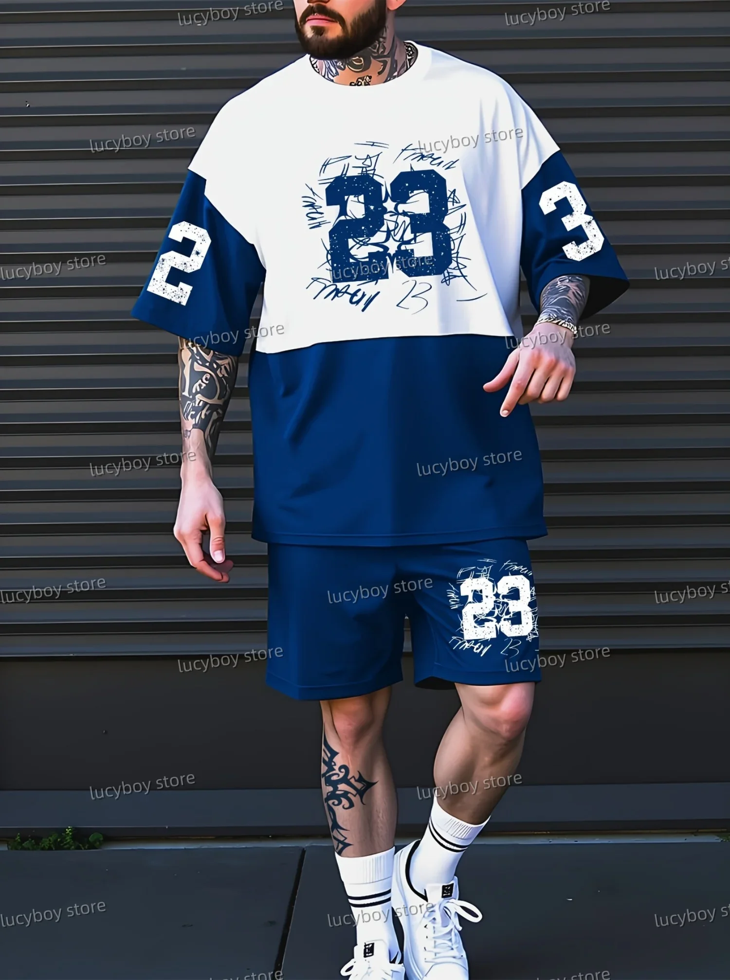 Men T-Shirt Shorts Pants Suit Men NO.23 Printed Set 2 Piece Set Casual Short Tracksuit Vintage Outfit Sportswear Male Clothing