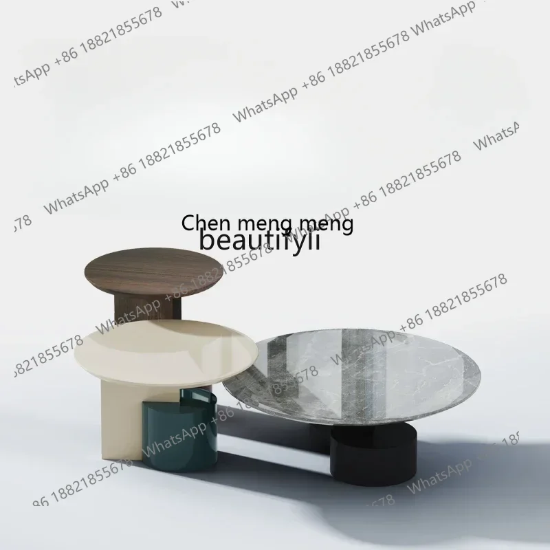 

New Arrivals Light Luxury Modern Natural Marble Tea Table Living Room Villa round Tea Table Combination S8350