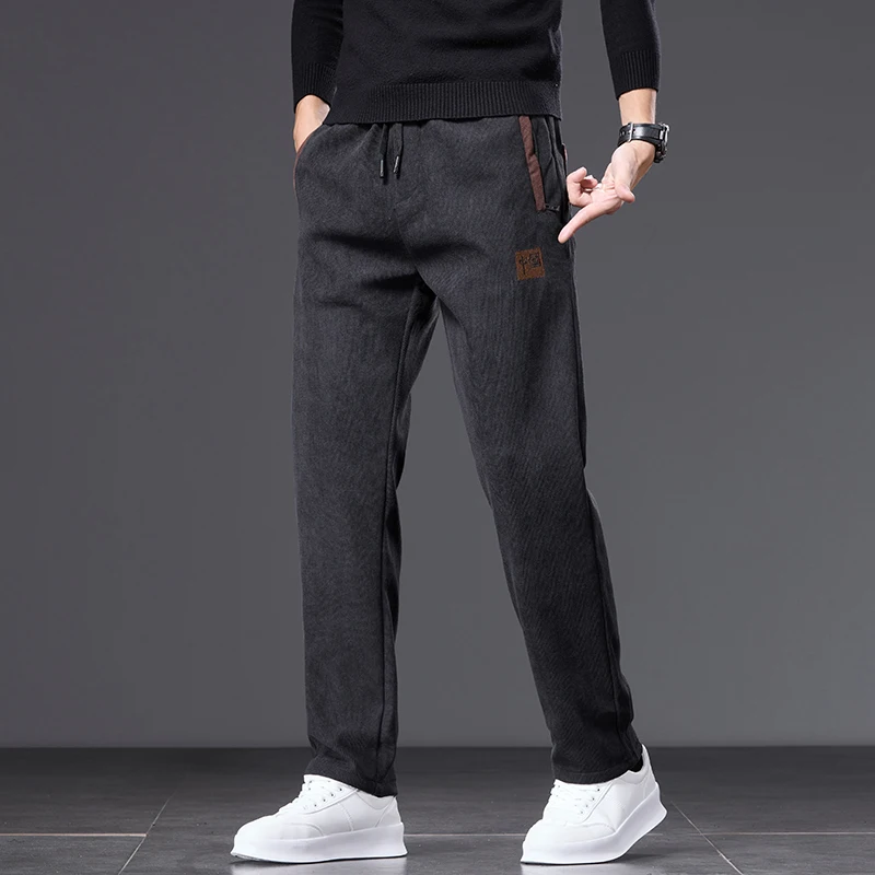 가을 겨울 남성 코듀로이 바지 클래식 드로스트링 탄력 허리 두꺼운 야외 작업 바지 남성 플러스 사이즈 5XL