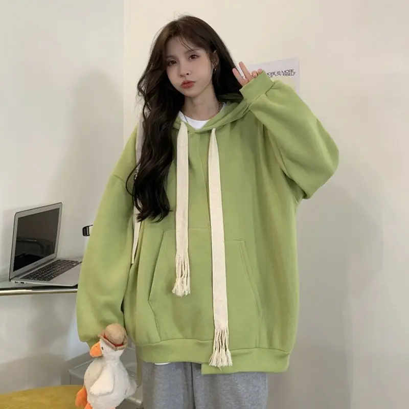 Women Loose Fit Hooded Sweatshirt 2026 Spring Korean Style Chic Thin Outerwear