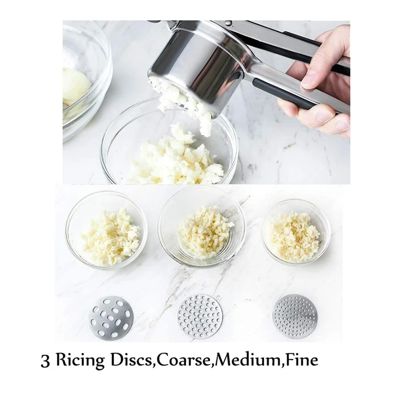 Stainless Steel Food Masher Press,With 3 Pieces Replaceable Strainer,With Peeler,For Potato Fruit Vegetable Fish Cakes