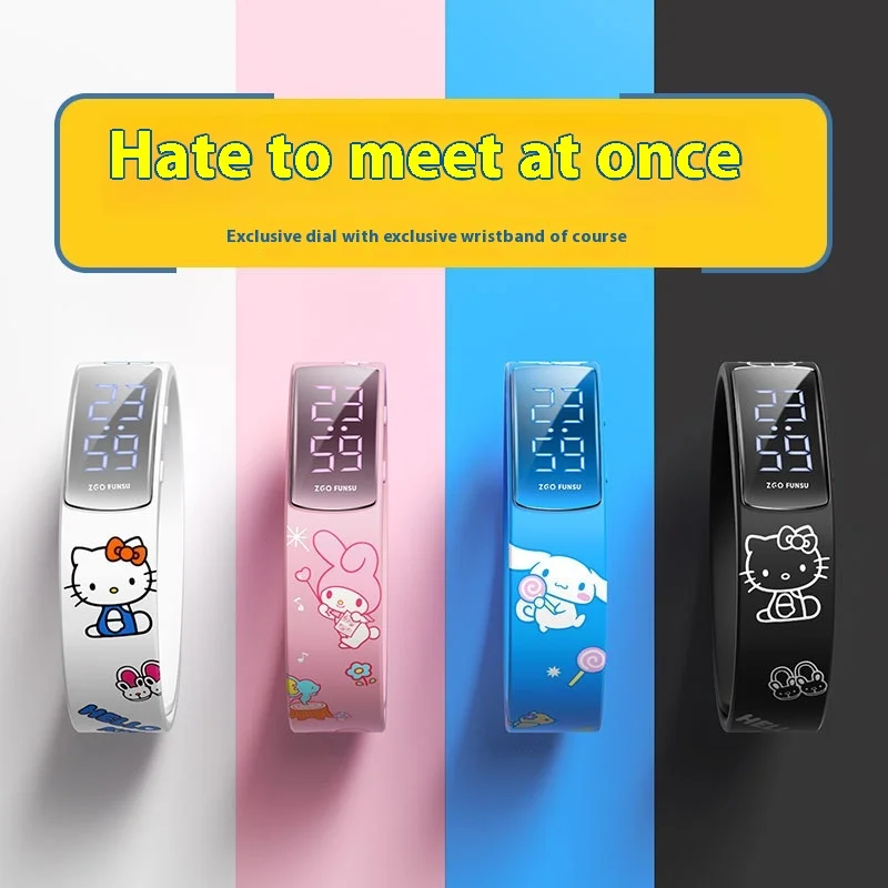 Melody Kuromi Square Watch Girl Sports Cartoon Waterproof Cute Girl Square School Children Girl Usb Bracelet Birthday Gift