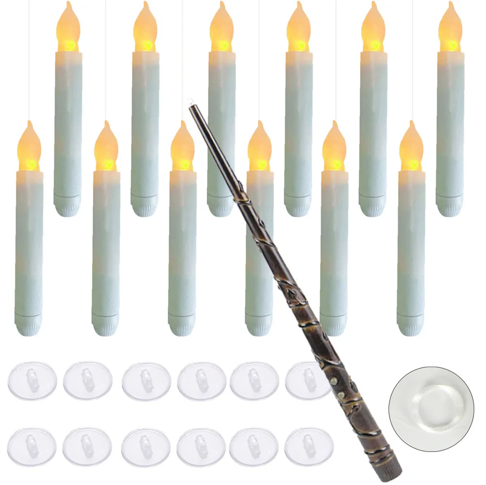 Floating Candles With Wand Remote 12pcs Halloween Decoration Magic Flameless Taper Candles Lamps For Christmas Decorations