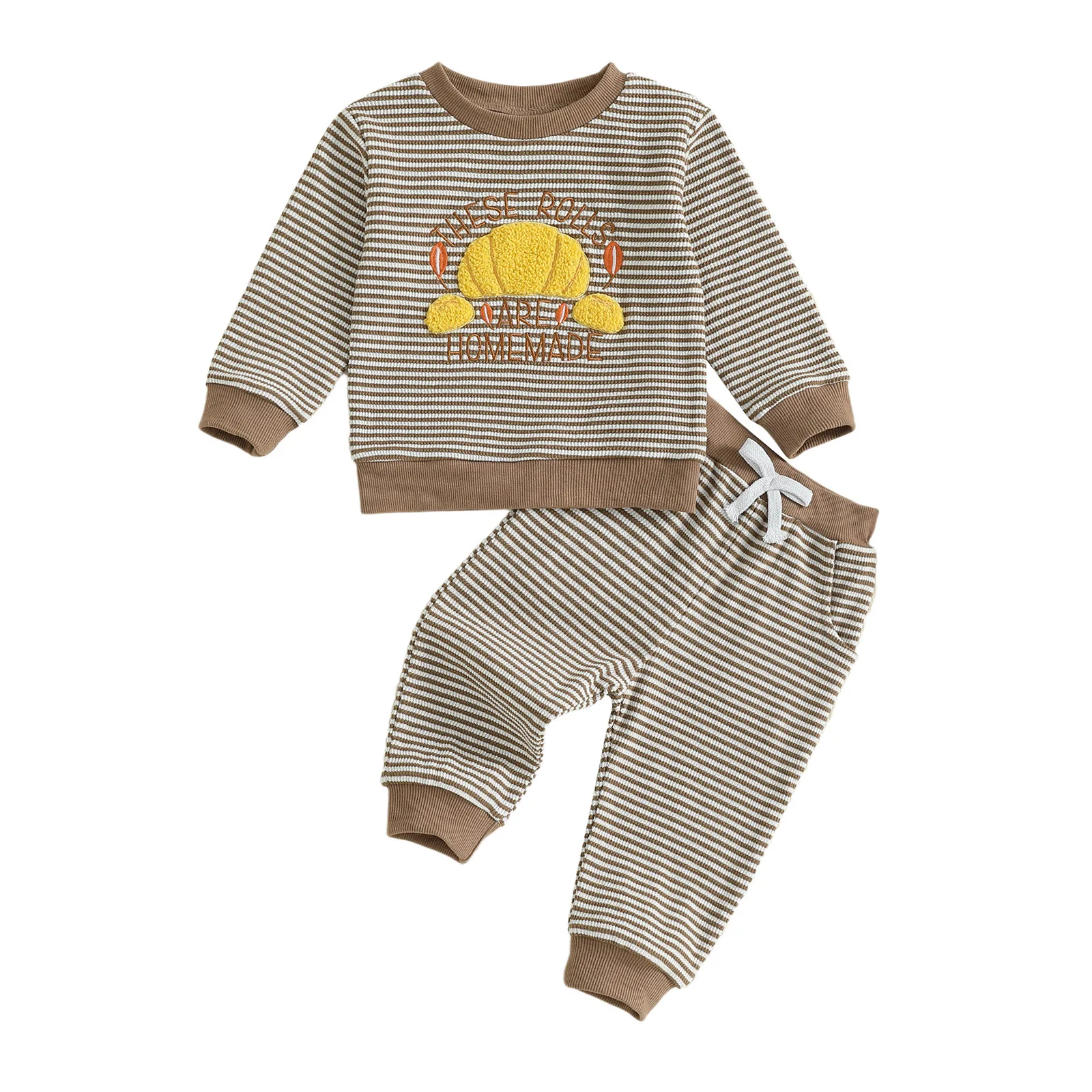 

Baby Boy Thanksgiving Outfit Letter Pumpkin Embroidery Striped Long Sleeve Sweatshirt and Elastic Pants