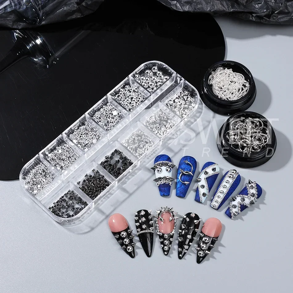 1/3 Stück Gemischte Gothic-Punk-Stil Nagelnieten Y2K Konische Nieten/Ketten/Perlen Nagelzubehör DIY Halloween Maniküre Deko – Detail 5