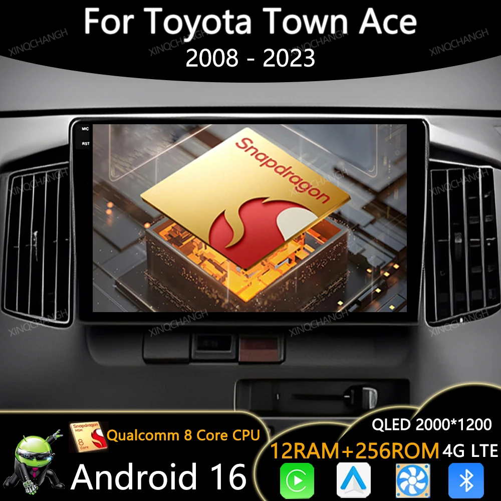 Android 16 Car Radio For Toyota Town Ace 2008 - 2023 Multimedia Stereo Video Player 4G WIFI Qualcomm 2DIN BT Head Unit QLED GPS