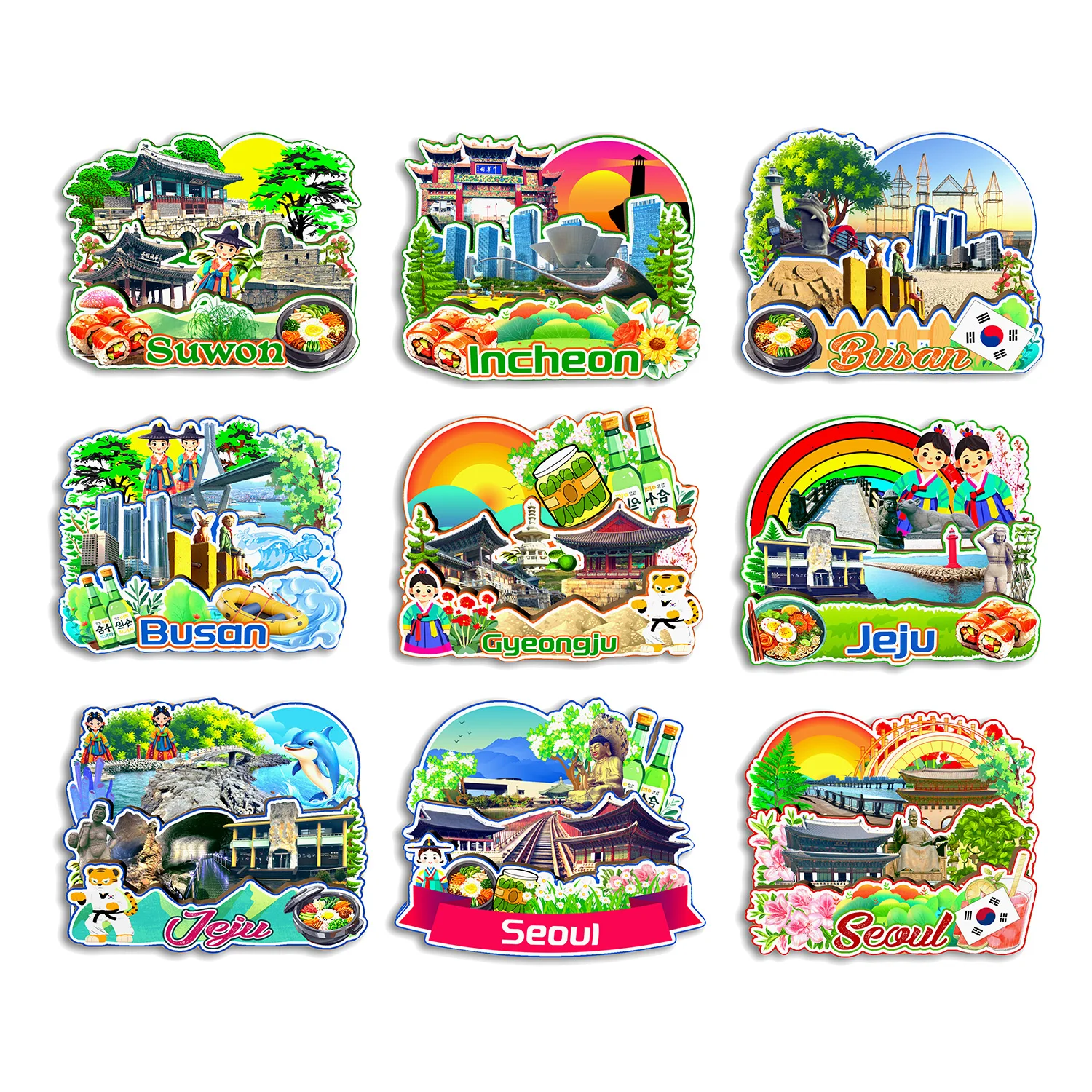 Seoul Jeju Busan Incheon Suwon Gyeongju South Korea Fridge Magnet Travel Souvenir Gift Handmade Decorative Refrigerator Sticker