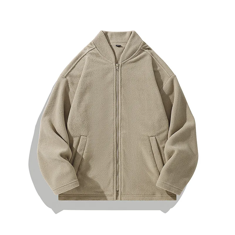 

Autumn Man Coat Simple Solid Color Fleece Stand Collar Men Outerwear Oversize Zipper Long Sleeve Versatile Daily Male Jacket