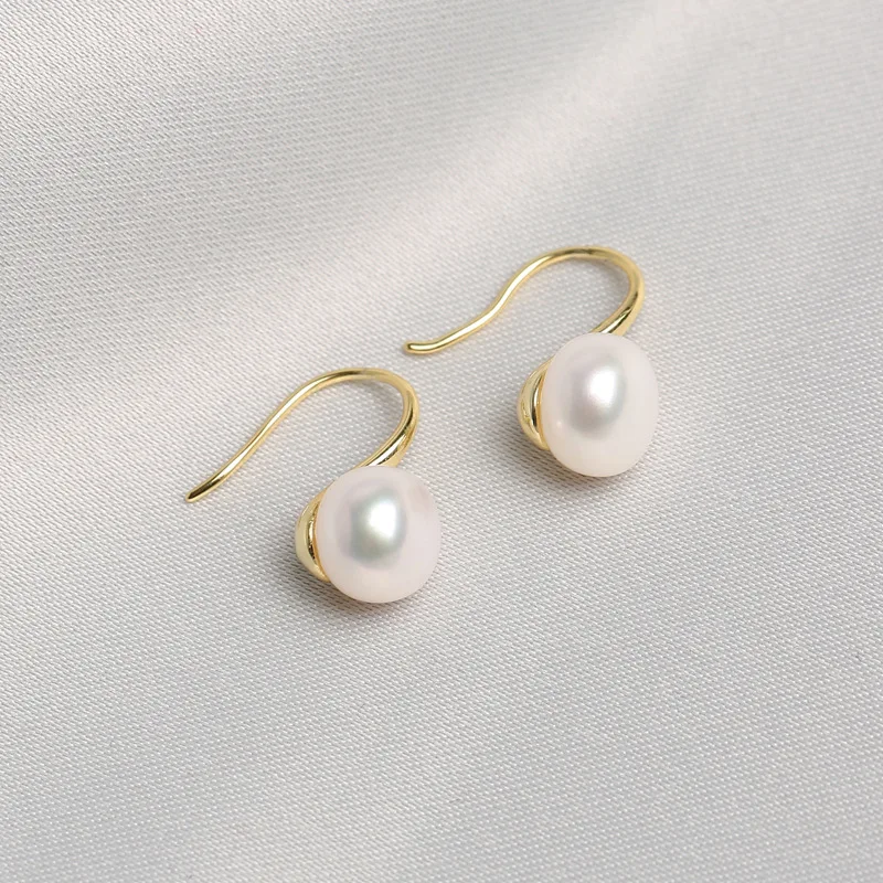 New Simple Celebrity Style Gold Pearl Drop Earrings for Woman Fashion 925 Silver Jewelry Wedding Girl's Sweet Accessories