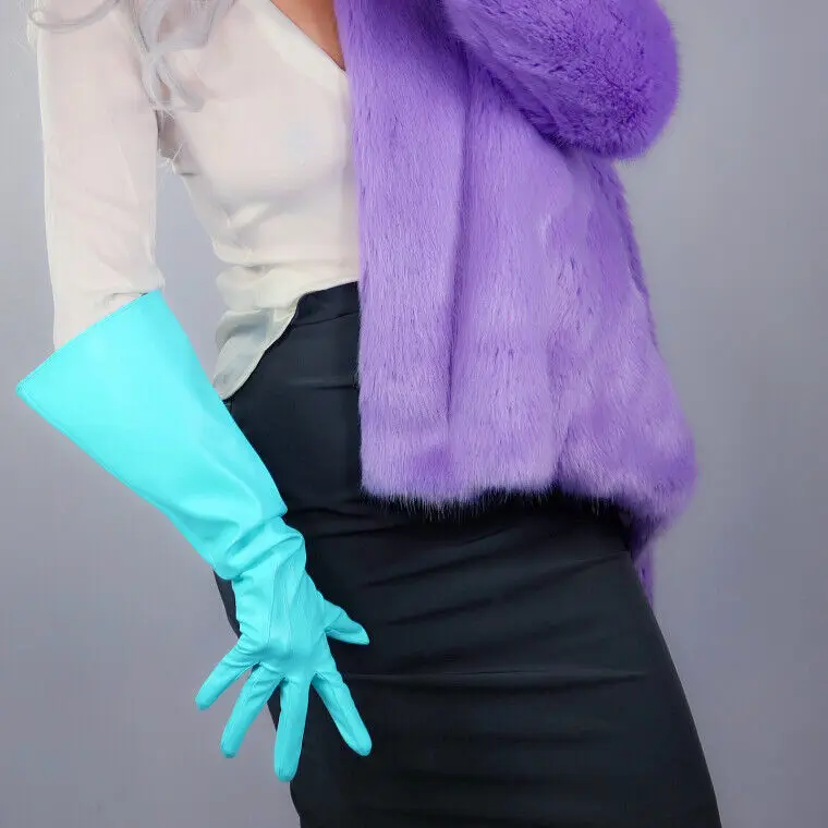 

Large Oversized GLOVES PUFF SLEEVES Faux Leather 50cm Elbow Long Aqua Blue Robin Mint Green Fashion Costume Cosplay Halloween