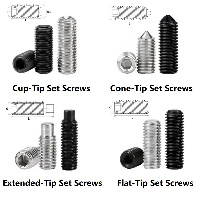 M3 M4 M5 M6 M8 Allen Hex Hexagon Socket Cup / Cone / Flat / Dog Point Set Screw Grub Headless Bolt Kit Box