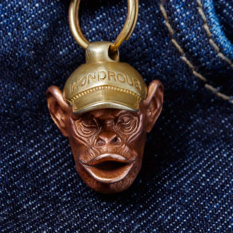 Brass Animal Gorilla Monkey Statue Antique Collection Pendant Exquisite EDC DIY Woven Paracord Lanyard Keychain Pendants A