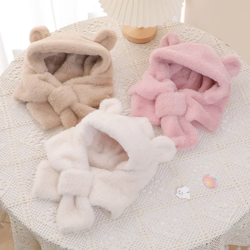 Winter Warm Children Scarf Hat Plush Kids Ear Protection Cap Boy Girl Outdoor Ski Windproof Hood Beanies Lamb Fleece Neck Snood