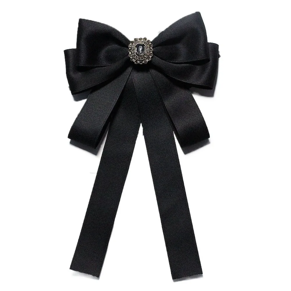

Simple Rhinestones Black Ribbon Pin Pearl Multi-layer Black Bow Necktie Beads Love Heart Funerals Memorial Pin Men