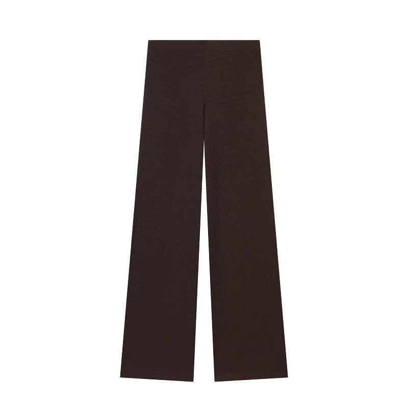 MUJER Textured Women's Pants Sets Casual Straight Leg Pants Set 2 Piece Woman Summer Outfit Mid Waist Women's Top and Bottom Set