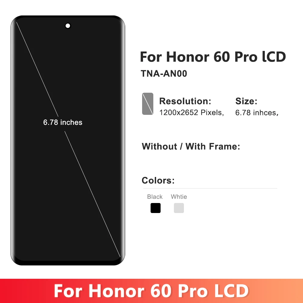 6.78'' For Honor 60 Pro LCD Display Touch Screen Digitizer Assembly For Honor60 Pro TNA-AN00 Display With Frame