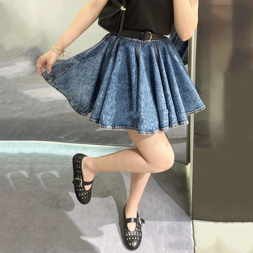 

Women's Cotton Pleated Skirt Y2K Vintage Washed Simple Elegant A-Line Commuter Peplum Skirt for Summer 2025 Matchable Tops