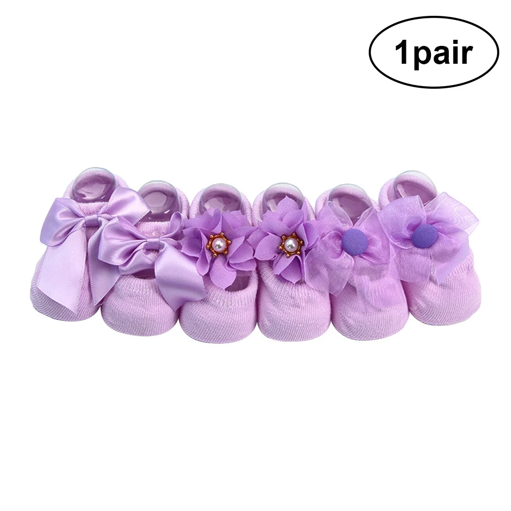 

Toddler Girl Socks Grip for Kids Cotton Purple Baby Stuff Non-slip Bow Tie Child