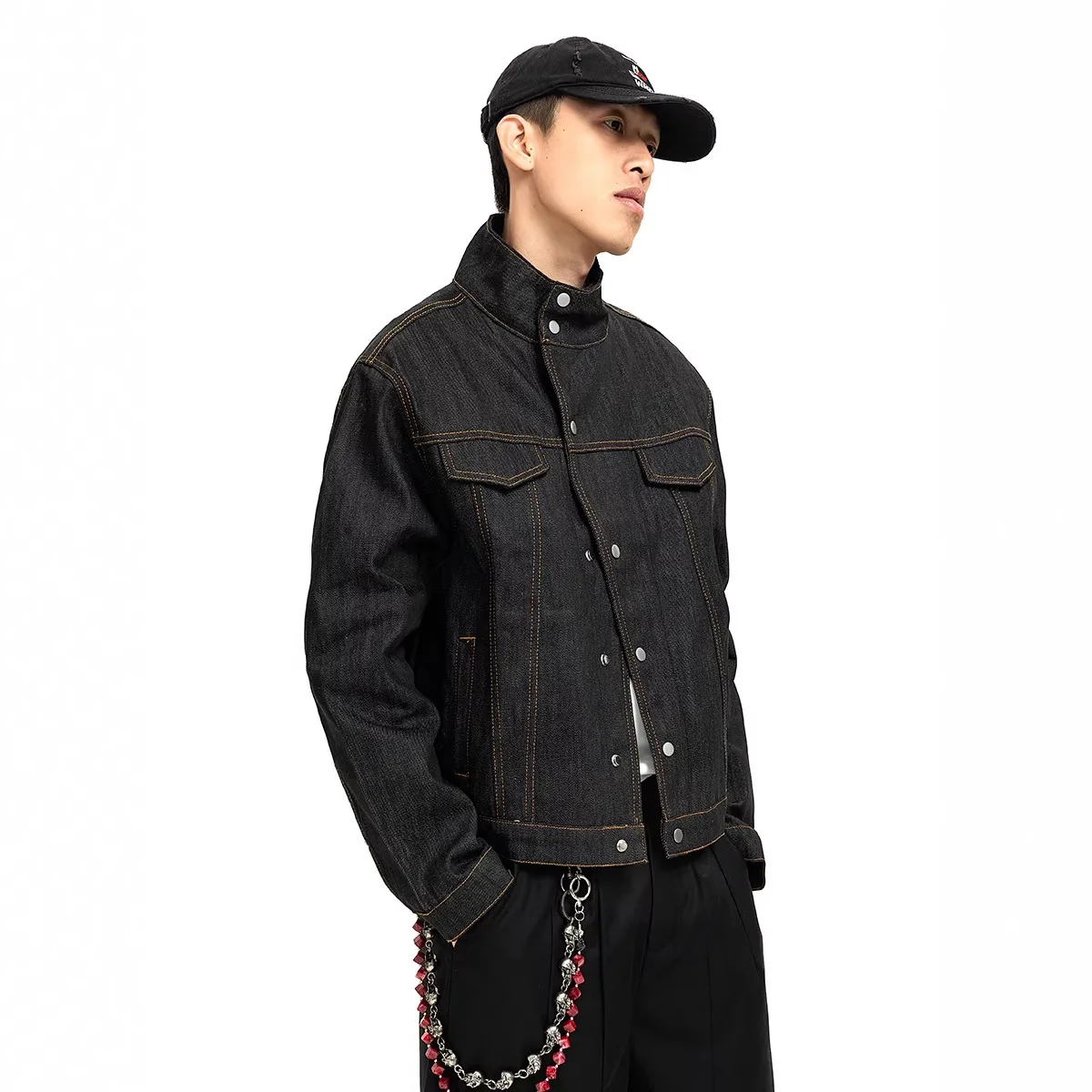 American Retro Stand-Up Collar Denim Jacket, Unisex Loose Fit, Versatile Style, Couple's Jacket With Trendy Design