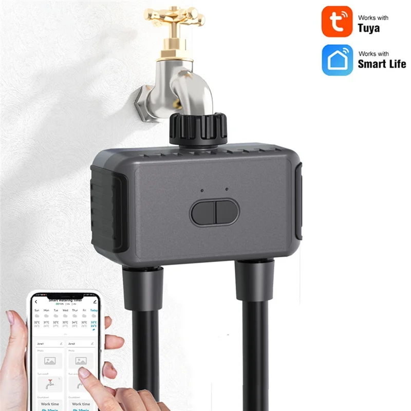 

AAAC-Smart 2-Zone Watering Valve With Bluetooth - Garden Irrigation System Controller, Automatic Drip Sprinkler Valve