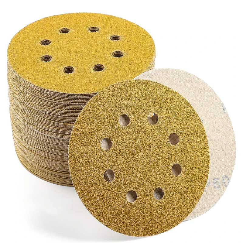 10 Pcs Yellow Sanding Discs Assorted Grits 8 Holes 5Inch Sanding Disc Abrasive Tools Hook Loop Sandpaper Loop Sanding Disc
