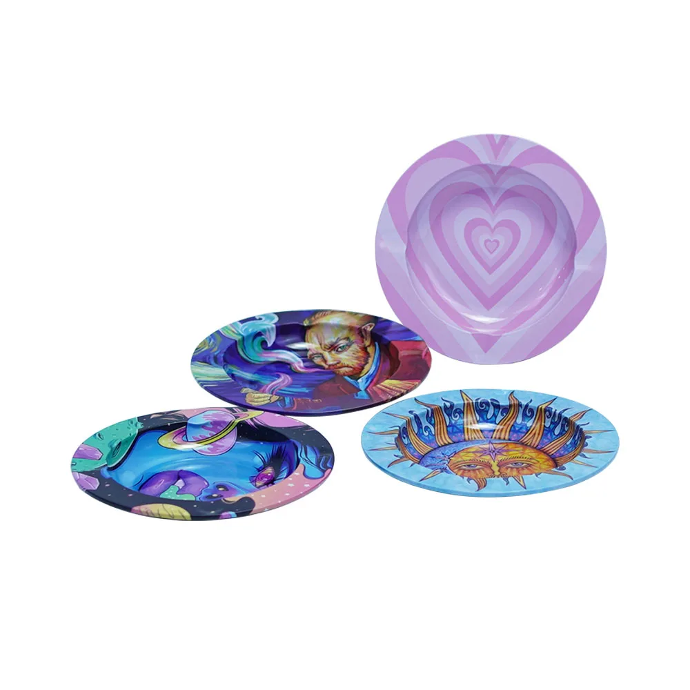 

Creative Home Bar Printed Round Metal Tin Ashtray Portable Smoke Cigar Ashtrays for Indoor Outdoor Smoking Gift for Boyfriend