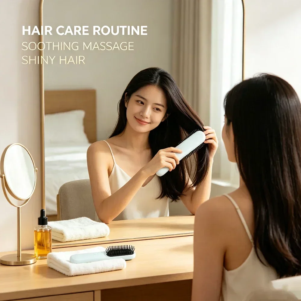 Steam Electric Hair Straightening Brush, Air Cushion Spray Massage Detangler Comb for Frizzy Damaged Hair Styling & Care view 6