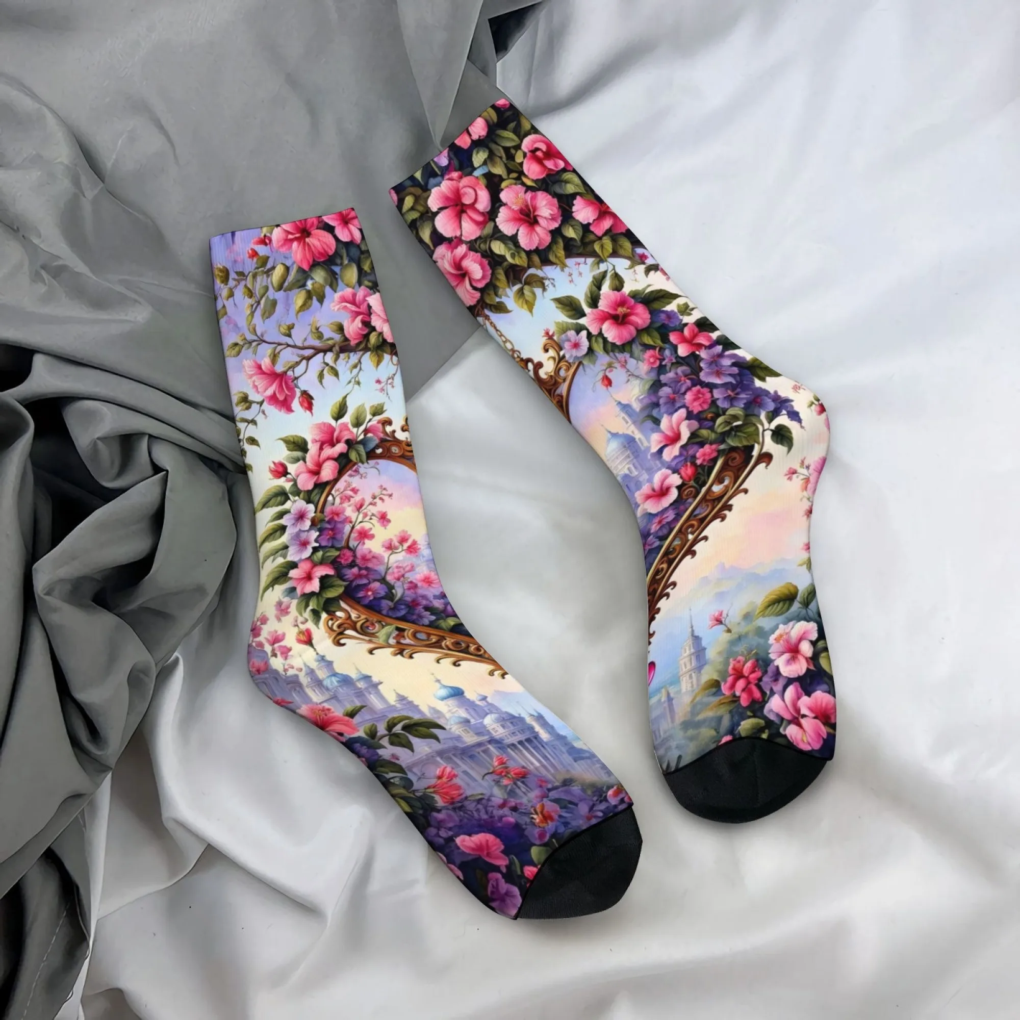 

Fantasy Floral Art Socks Harajuku Style Casual Fashion Men's Socks Comfortable Breathable Unisex Novelty Funny Happy Socks Gift